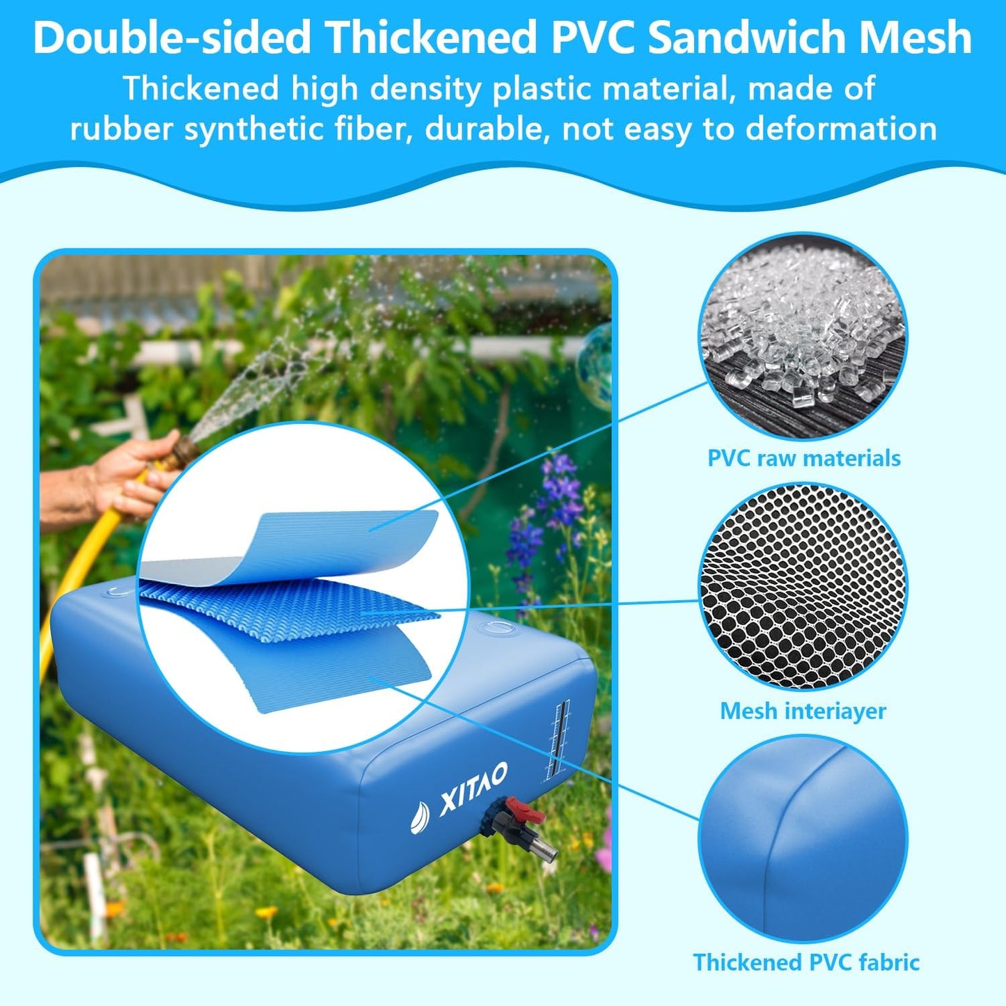 XITAO 87Gal Large Capacity Water Storage Bladder Containers w/Water Level Indicator Portable Foldable Emergency Water Tank Bag for RVs, Drought Resistance, Fire Prevention, Agricultural Irrigation