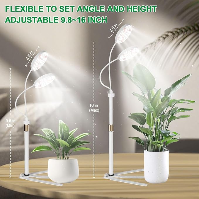 Grow Light Dual Ring 3.5" with Base, 122 LEDs 6000K White Full Spectrum Gooseneck Plant Lamp for Indoor Desk Plants, Dimmable & Height Adjustable 9-16", Timer 4/8/12/18Hrs