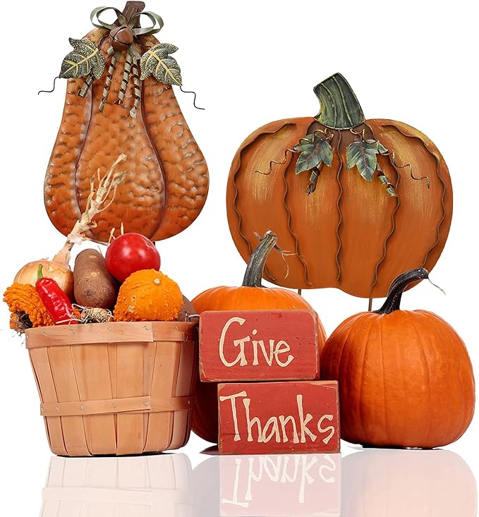 Morning View Pumpkin Garden Stakes Metal Yard Sign Fall Decor Outdoor Autumn Yard Stake Art Pumpkin Lawn Ornaments for Patio Porch Thanksgiving Halloween Harvest 17.5 Inches Tall