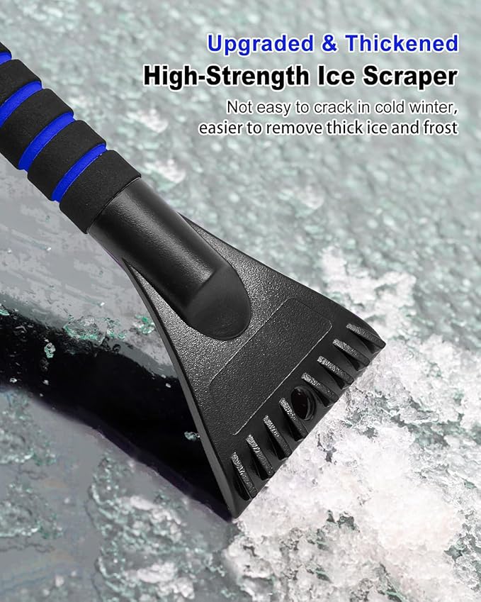SEAAES Ice Scraper with Snow Brush for Car Windshield, Upgraded Extendable Snow Brush with Foam Grip for Truck SUV Vehicle Window - Blue