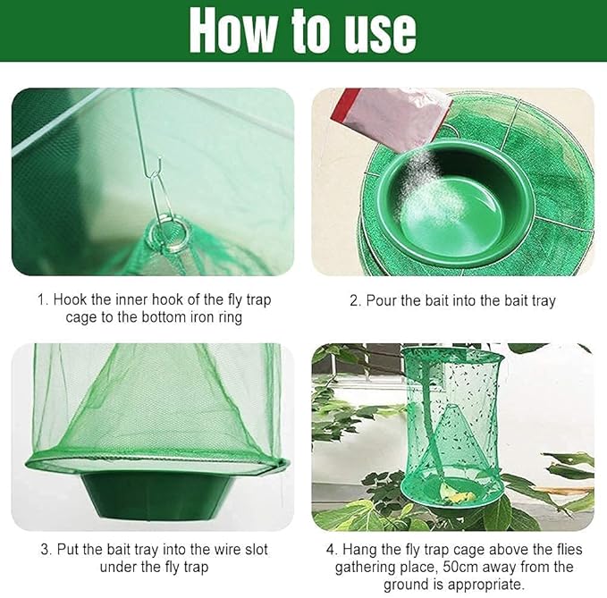 6 Pack Ranch Fly Trap, 2024 New Hanging Fly Catcher, The Most Effective Trap Ever Made with Pots, Cage Catcher for Indoor and Outdoor, Family Farms, Park, Restaurants