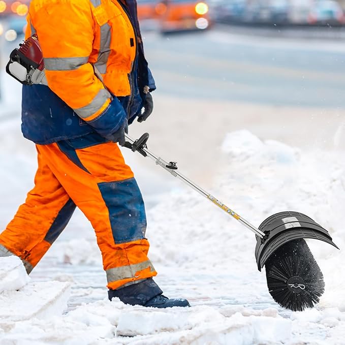 Gas Power Sweeper,31CC 1.4HP 4 Stroke Power Broom Sweeper Handheld Walk Behind Cleaning Driveway,Gas Powered Lawn Sweeper Snow Brush Sweeper for Park Lawn Sidewalk Outdoor