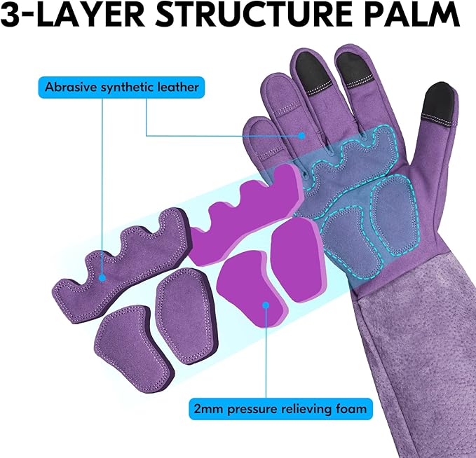Vgo... Ladies' Synthetic Leather Extended Pig Split Leather Cuff Rose Pruning Thorn Proof Garden Gloves (Size L, Purple,SL6592W)