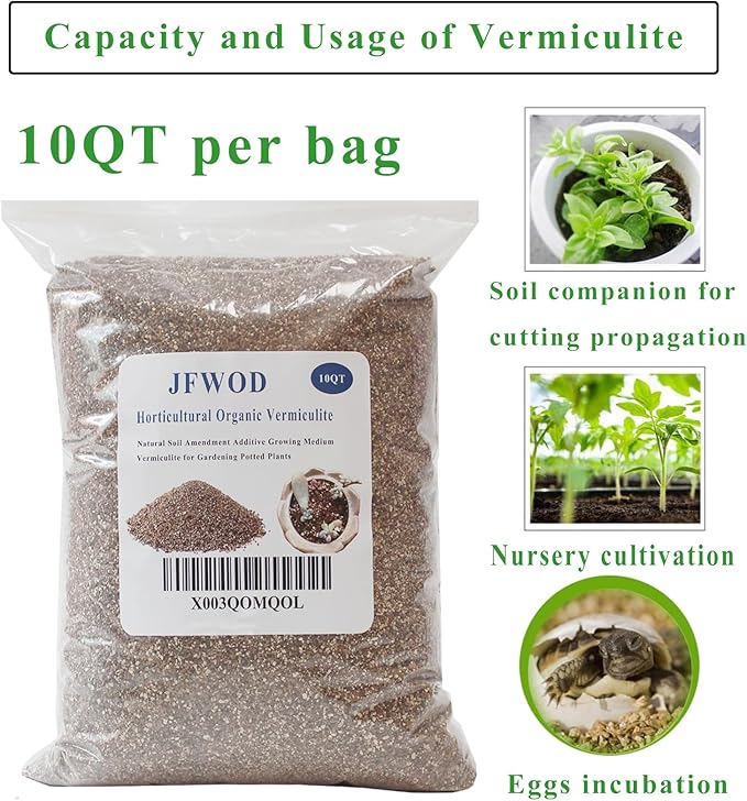 10QT Organic Vermiculite for Plants, Horticultural Soil for Potted Plants, Coarse Hydroponic for Succulent Orchid Gardening Reptiles