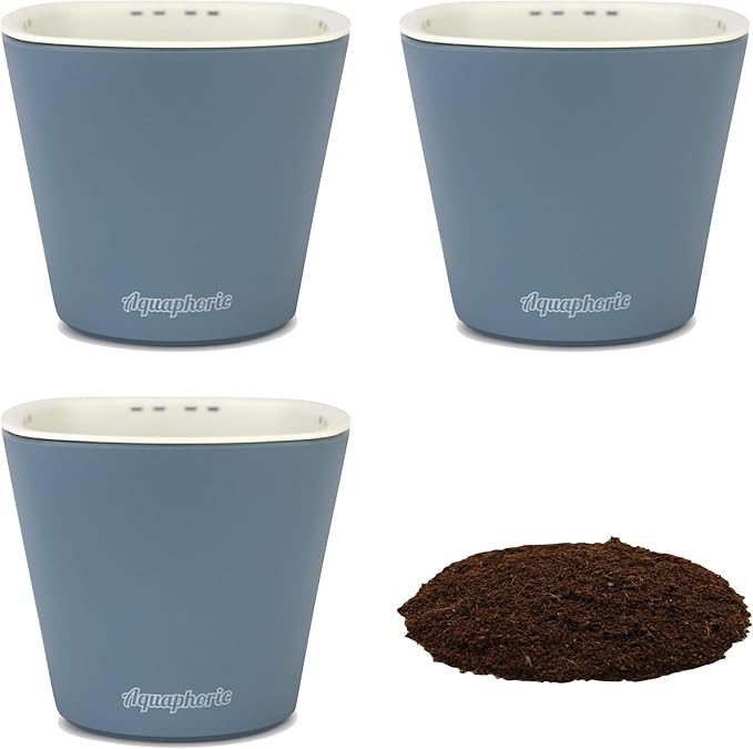 Window Garden – Aquaphoric Self Watering Mini Planter Pots (3 Pack) – Grow On Indoor Sill. Perfect for Potting Small Plants, Herbs, African Violets, Succulents, or Start Seedlings.