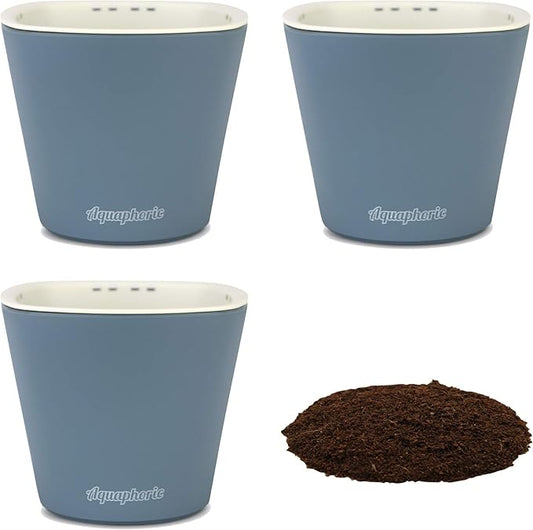 Window Garden – Aquaphoric Self Watering Mini Planter Pots (3 Pack) – Grow On Indoor Sill. Perfect for Potting Small Plants, Herbs, African Violets, Succulents, or Start Seedlings.