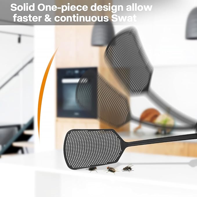 Fly Swatters-Begonia Flexible Heavy Duty Thick Fly Swatters with Bigger Paddle, Black 3 Pack