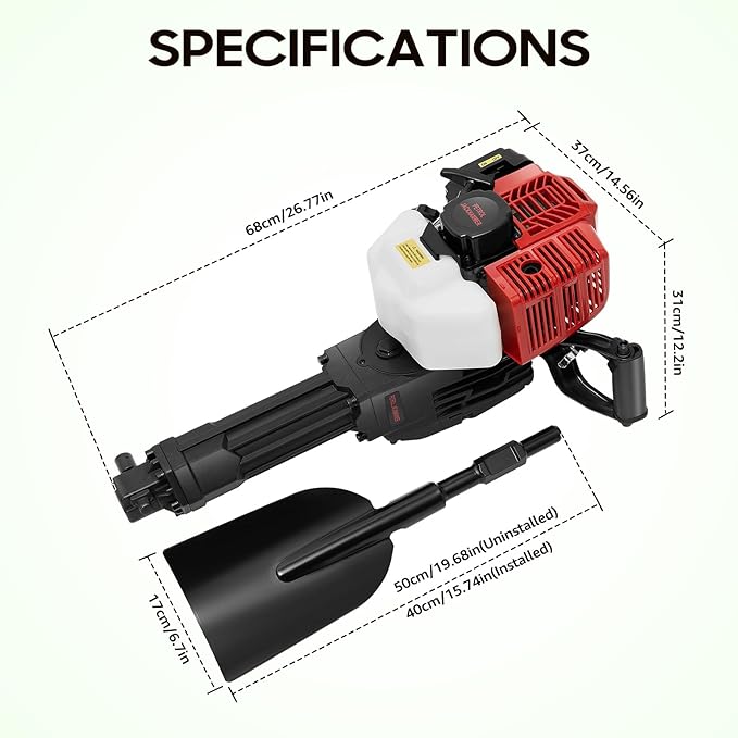 52CC Trench Digger, 2-Stroke Mini Trencher 1900W Geo Ripper 0.3gal Ditch Digger Trencher Tool Portable Tree Excavator Handheld Planting Shovel for Digging Soil Pits, Cutting Tree Roots