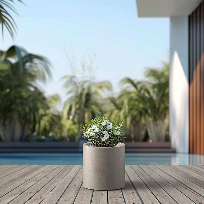 Kante 12.6" Dia Round Concrete Planter, Modern Style Large Cylindrical Plant Pot with Drainage Hole and Rubber Plug for Indoor Outdoor Patio, Weathered Concrete