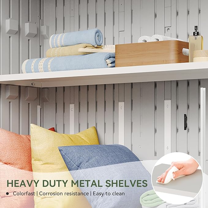 Aoxun White Resin Outdoor Storage Shed with 2 Shelves & Floor, 64 Cu.Ft Vertical Waterproof Cabinet for Garage, Pool, Bike, Garden Tools, Patio Furniture