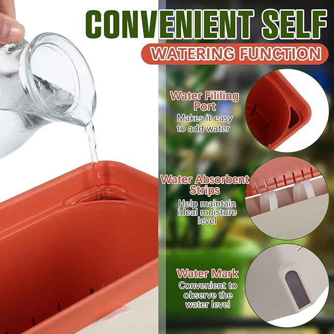 6 Set Window Herb Planter Box Self Watering Plant Pots 10.6 Inch Rectangular Herb Pots Decorative Garden Flower Box for Indoor, Succulent,Vegetables, Flowers