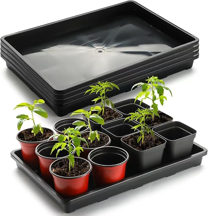 5 Pack Nursery Potting Tray, Carrying and Holding Plant Tray for Seeds Starting Pot, Collecting Drainage Water(Black)
