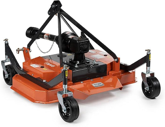 Titan Attachments 3 Point PTO Finish Mower, 48" Cutting Width, Cat 1 Hookup, Orange Finish, Rear Discharge, Pull Behind Mower for 18-30 HP Tractors, Low-Noise Cast Iron Gearbox