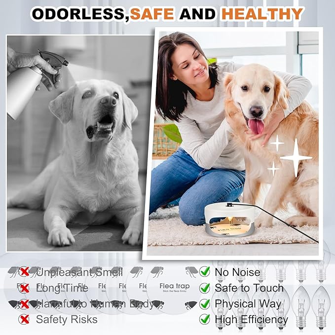 Qualirey 6 Pack Flea Traps with Sticky Disc Bulbs Flea Traps for Inside Your Home Flea Light Trap for Indoor Safe to Pets (White Gray)