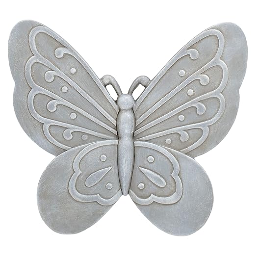 NAT & Jules Animal Character Shaped Dimensional Indoor Outdoor 11 inch Cast Resin Decorative Garden Stepping Stone, Patio, Walkway Sculpture Yard Art, Stone Grey Butterfly