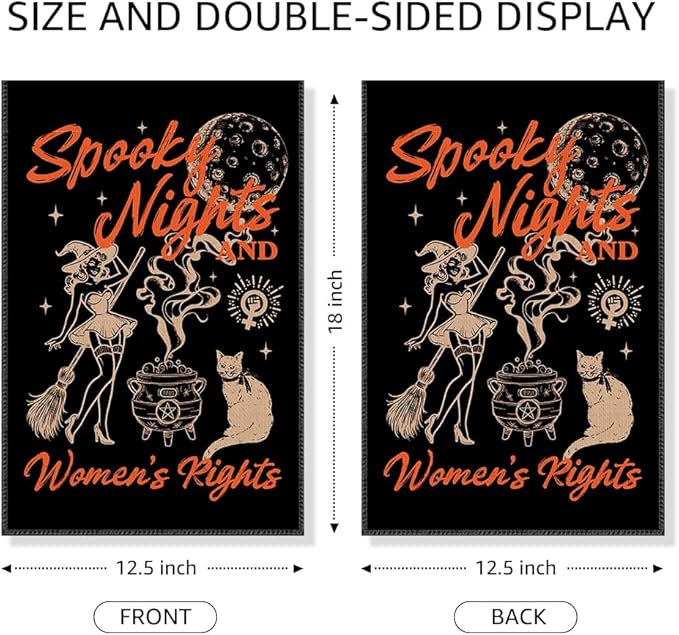 Spooky Nights And Women's Rights Garden Flag, Funny Witch Yard Flag for Outside, Reproductive Women's Rights Banner, Feminist Halloween Equity Social Justice Yard Lawn Porch Fall Décor