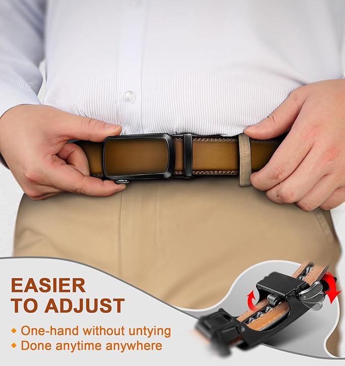 BULLIANT Men's Ratchet Belt 2 Pack-Click Leather Belt Adjustable for Men Gift 1 3/8-Cut for Perfect Fit