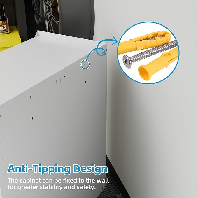 Metal Tool Cabinet with Pegboard and Hooks,Garage Storage Cabinet with Wheels and 2 Lockable Doors for Garage,Home,Office,Assembly Required,White,13.8" D x 26" W x 34.3" H