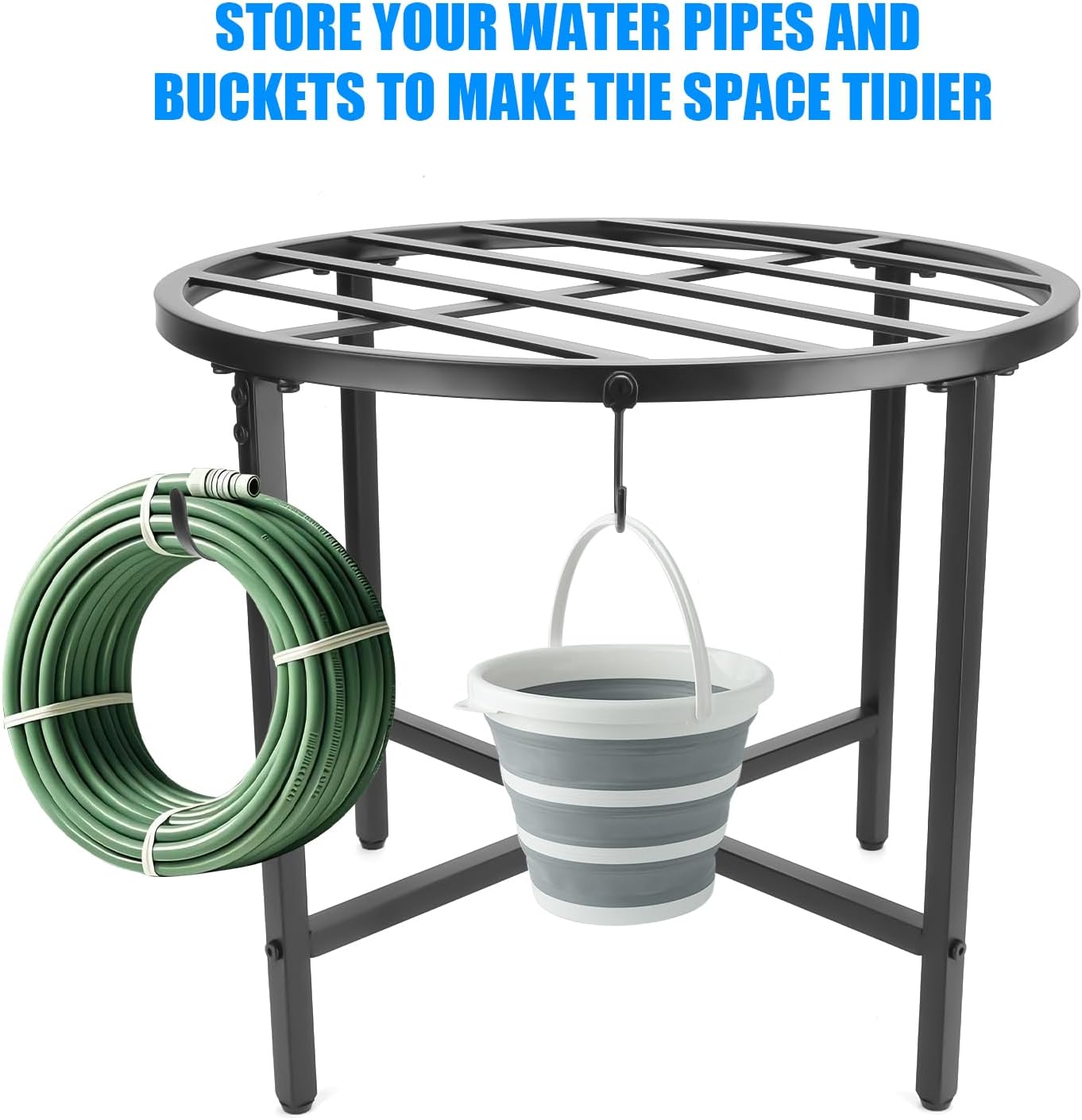 Z8 Rain Barrel Stand with Bucket & Hose Hooks Heavy Duty Water Collection Base Suitable for 45/50/55 Gallon Outdoor Rain Barrel