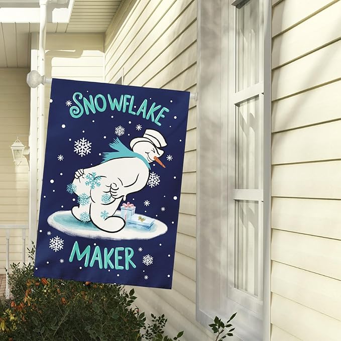Winter Snowman Garden Flag Snowflake Maker Yard Flags Double Sided Christma Vertical Wall Banners Xmas Gift House Banner for Holiday Farmhouse Outdoor Decoration 28 x 40 Inch