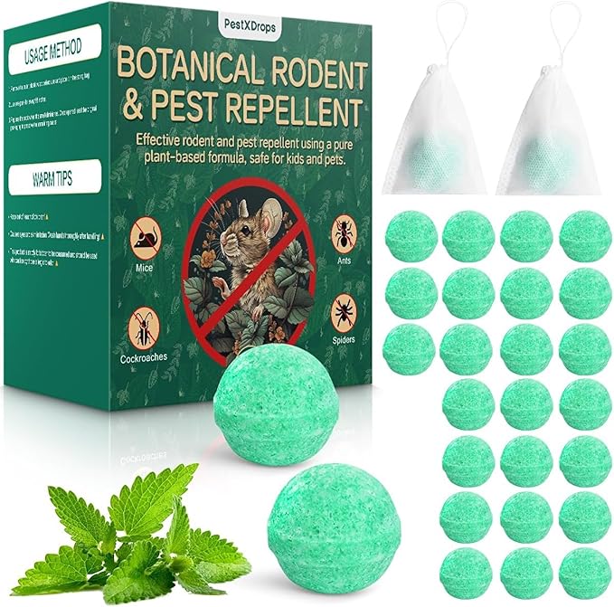 Rodent Mice Repellent, 28 PCS Peppermint Oil Moth Balls for Mouse Rats Deterrent, Natural Pest Control Balls for Skunk, Mole, Squirrel, Safe for Humans & Pets, Indoor and Outdoor Use