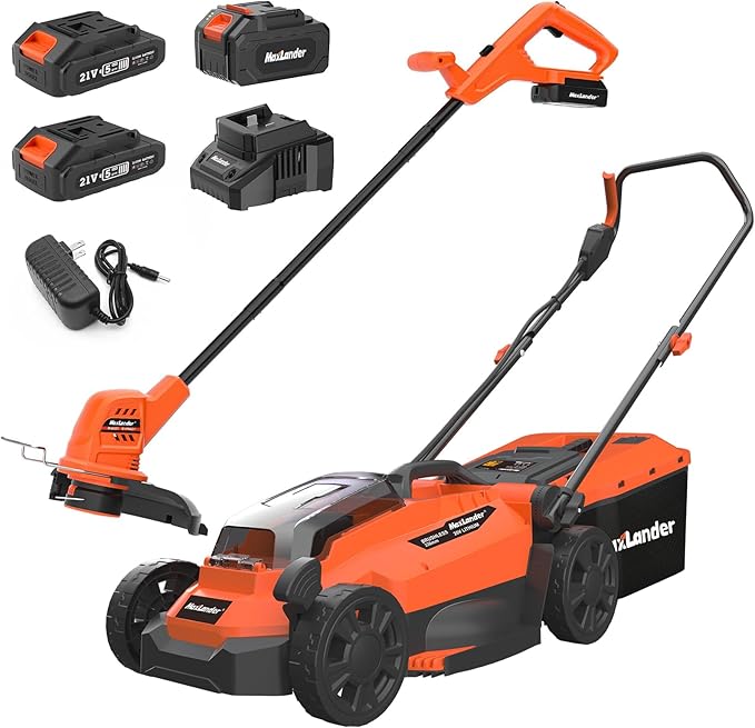 Maxlander 13Inch Electric Lawn Mower Cordless & Cordless Weed Wacker 10 inch with 2 PCS 20V 2.0Ah Batteries