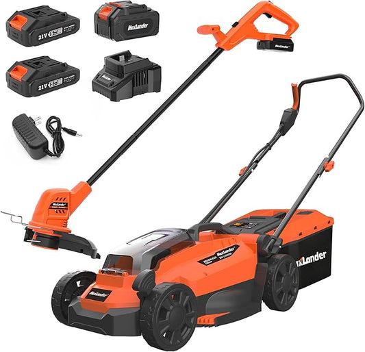 Maxlander 13Inch Electric Lawn Mower Cordless & Cordless Weed Wacker 10 inch with 2 PCS 20V 2.0Ah Batteries