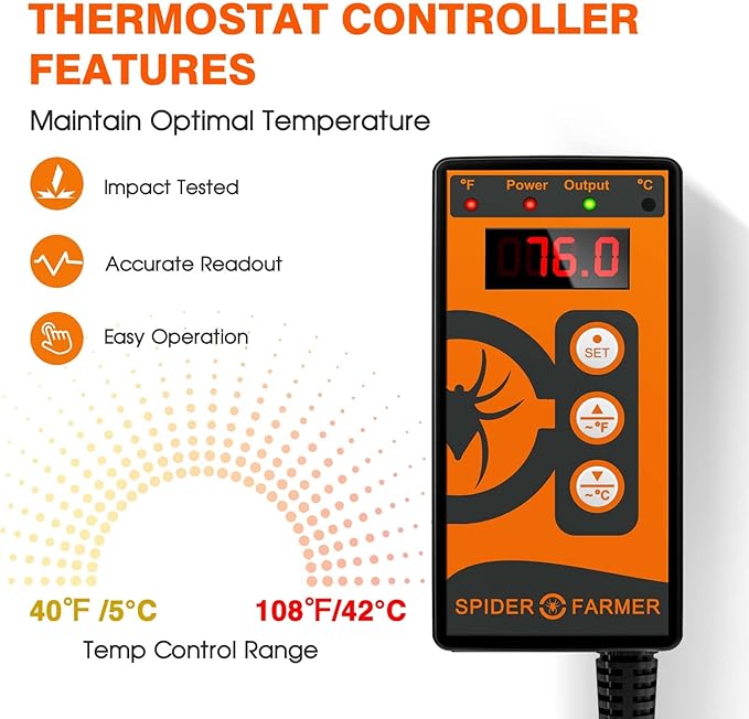 Spider Farmer Seedling Heat Mat 48"X20.75" and Digital Thermostat Controller Set Waterproof Durable for Indoor Gardening (MET UL Certified)