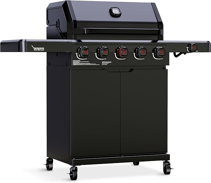 Brand-Man PRO 5-Burner Propane Gas Grill,14000 BTUs Searing Zone with Infrared-Mesh, Porcelain-Enameled Cast Iron Grates and Griddle, Side Burner & Natural Gas Convertible for Outdoor Barbecue Cooking