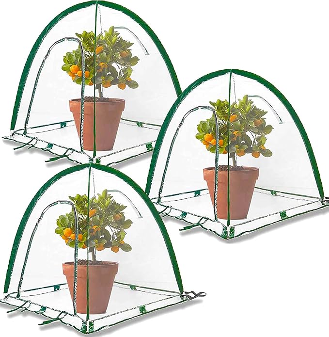 Porayhut Pop Up Greenhouse Cover Flower House,Pack of 3,Mini Gardening Plant Sunshine Room,Backyard PVC Cover for Cold Frost Protector Gardening Plants