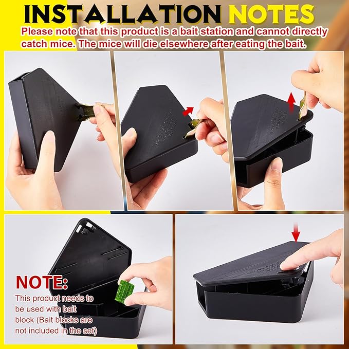 Qualirey 36 Pcs Mice Station with Key Triangle Bait Station Reusable Rodent Trap Bait Box, Keeps Children and Pets Safe Indoor & Outdoor, Bait Not Included, Suitable for Small Mice (Black)