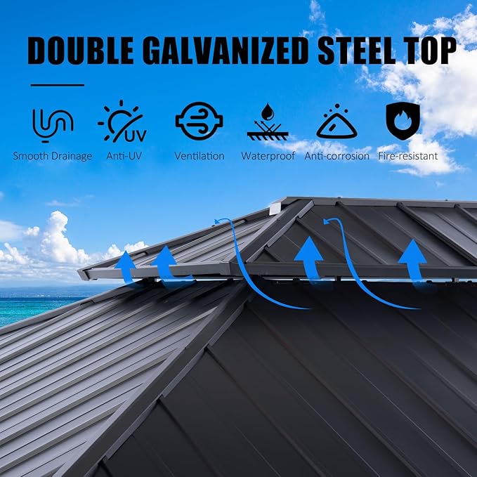 CHARMELEON 12x14 Cedar Wood Gazebo,Heavy Duty Patio Gazebo with Metal Roof,Permanent Hardtop Gazebos Pavilion with Mosquito Netting and Curtains for Backyard,Outdoor,Deck,Garden,Porch