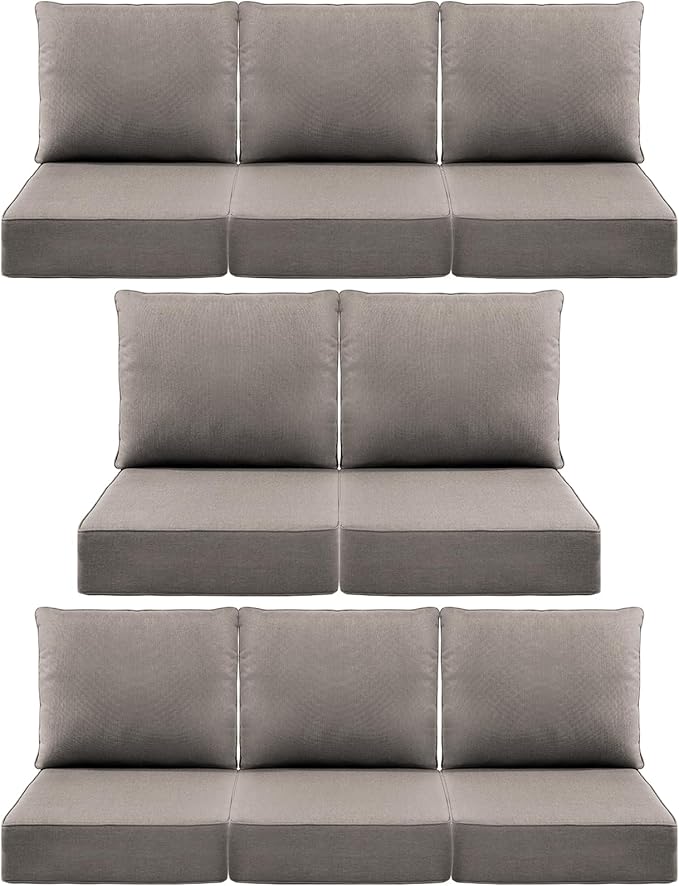 Luxury 6" Outdoor Cushions for Patio Furniture, 24x24x6 Thick Seat Cushion Set of 8, Fade Resistant Couch Chair Replacement Cushions High Density Deep Wicker Chair Cushion w/Removable Cover Gray