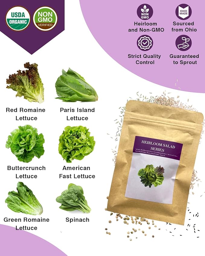 Salad Greens Seed Pod Kit for AeroGarden, iDoo with Red and Green Leaf, Romaine and American Fast, Buttercrunch, Parris Island Lettuce, Spinach - Compatible with All Hydroponics (7-Pod)