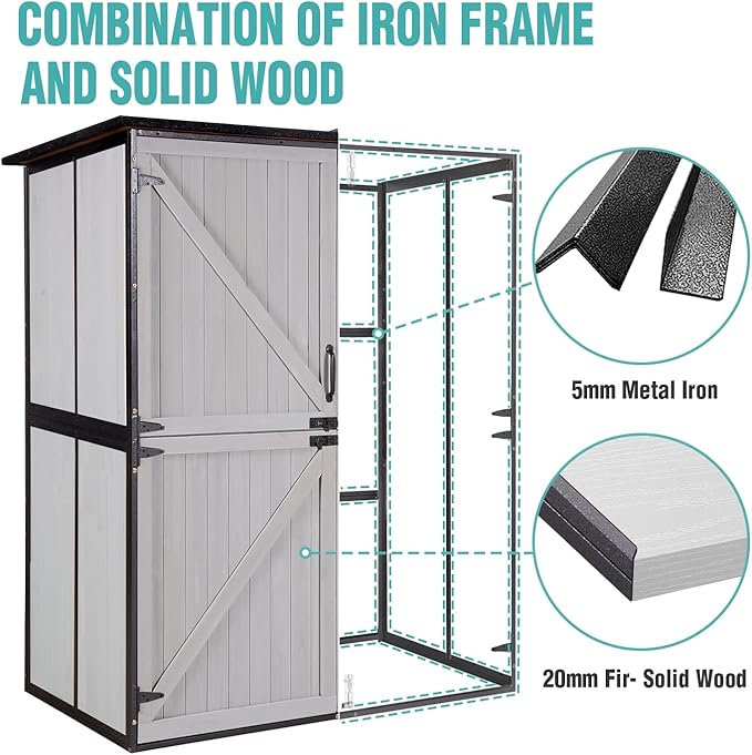 Outdoor Storage Cabinet with Adjustable Shelves, Large Metal Frame Garden Shed for Bike & Tool Storage, Lockable Waterproof Vertical Cabinet Box for Backyard, Patio, Lawn, Deck