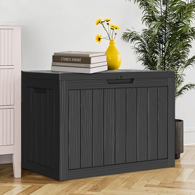 Outdoor Storage Deck Box, 45 Gallon Outside Storage Box Waterproof Deck Box, Lockable Patio Storage Box UV-Resistant for Garden Furniture, Black