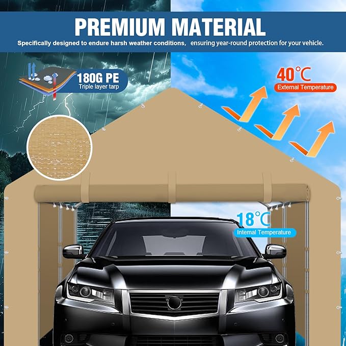 Carport Canopy Sidewalls for 10'x20'x9.35' Carport with Ball Bungee Cords, Replacement Covers Canopy Walls for Car Tent Garage(Sidewalls Only) (Khaki)