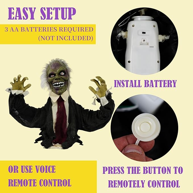 Hourleey Halloween Decorations Outdoor, Animated Scary Zombie Groundbreaker with Creepy Sound, Animatronics Glowing Eyes Zombie Props for Outside Graveyard Lawn Yard Haunted House Decor
