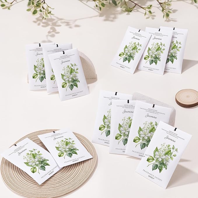 MYARO 12 Packs Jasmine Scented Sachets for Drawer and Closet, Long-Lasting Air Freshener Sachets Bags Drawer deodorizers Fresh Scents, Home Fragrance for Lover