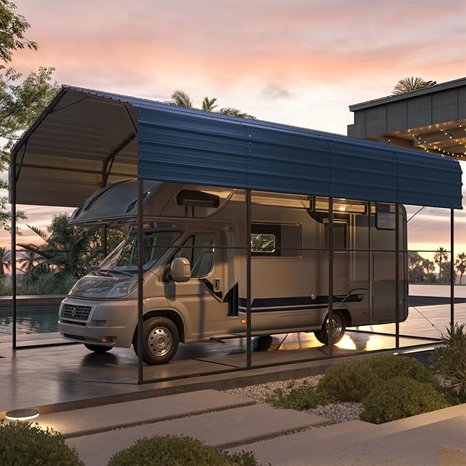 YOLENY 14x20 FT RV Carport, Heavy Duty Metal Carport with Reinforced Metal Frame & Galvanized Roof, Weather-Resistant Car Shelter for RV, Cars, Trucks, Boats, SUVs, and Tractors, Gray