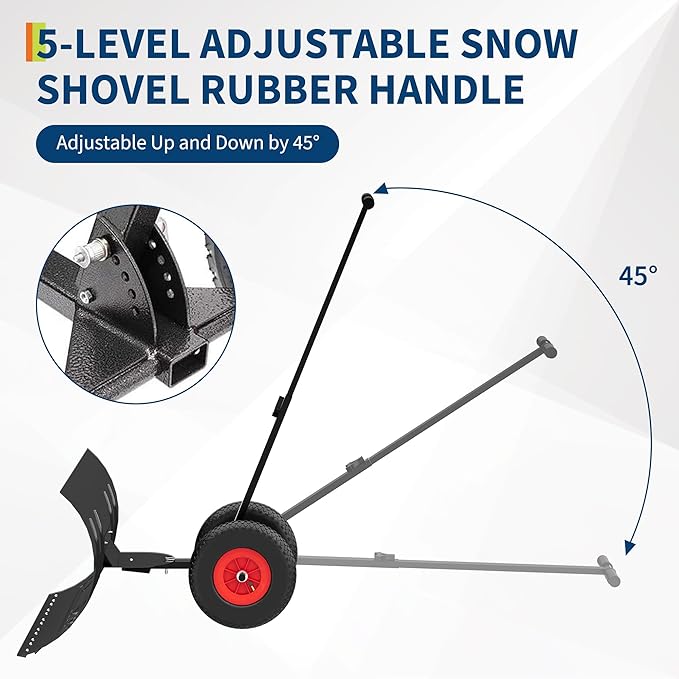 18" H X 30" W Metal Snow Pusher with Wheels, Adjustable Angle & Height Handle for Effortless Snow Removal | Ergonomic Double-Rod Design for Driveway & Sidewalk
