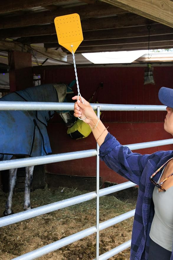 Leather Fly Swatter 2 Pack with 5 Window Fly Traps - Heavy Duty Fly Swatter Manual, Retractable Indoors Outdoors, Large Swatters Multi Pack Long Handle, MATA Moscas