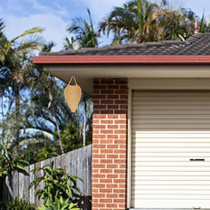 3 Pack Large Crochet Wasp Nest Decoys, Faux Wasp Nest Deterrent for Outdoor Hanging for Wasps Hornets, Hornets Nest Decoy Decoration for Patio and Eaves, Beige