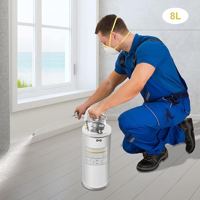 2Gal Stainless Steel Pump Up Sprayer,Heavy-Duty Stainless Steel Tank Multi-Use Sprayer,0.2-0.4MPA Hand Pump Sprayer,with 1.2m Hose, Adjustable Nozzle Suitable, Home & Garden, Silver