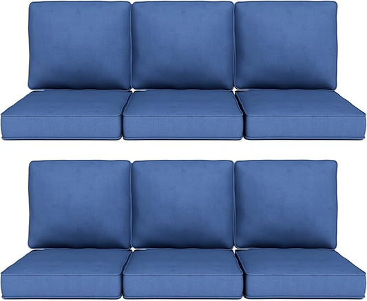 Outdoor Chair Cushions 23" x 24" x 4", Patio Deep Seat Replacement Cushions Set with Zippered Removable Cover, Weather-Resistant Olefin Fabric for Garden Chair Sofa Couch, Set of 6, Blue