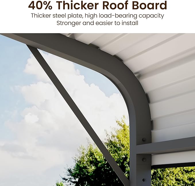 12x20 FT Car Port, Heavy Duty Canopy with Updated Roof & Enhanced Base, Multi-Use Metal Carport Garage for Car, Truck, Boat, Tractors, Party, Grey