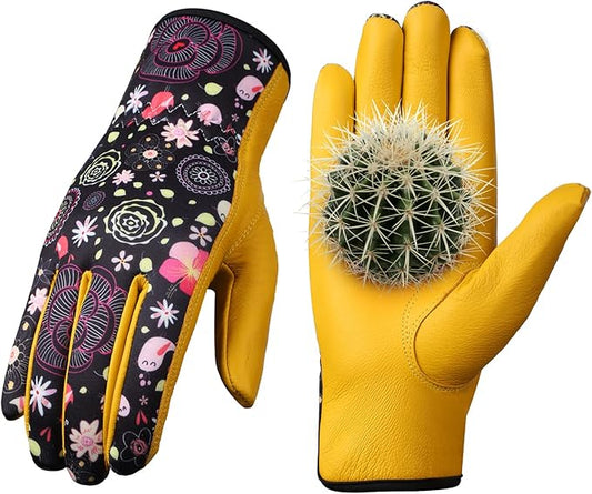 Bamllum Leather Gardening Gloves for Women - Working Gloves for Weeding, Digging, Planting, Raking and Pruning