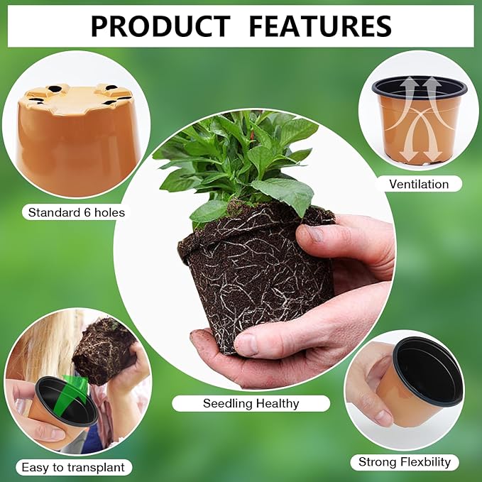 100 Pack 2.8" Nursery Pots, Plastic Pots for Plants, Small Plant Pots for Succulents, Seedlings, Flowers, Cuttings, Transplanting（Ochre Color）