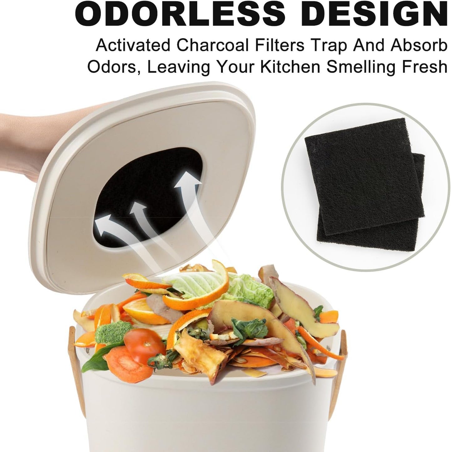 Compost Bin, LALASTAR Compost Bin Kitchen Counter with Lid, Made of Sustainable Bamboo Fiber, Odorless Indoor Compost Bin, 1 Gallon, Cream, Square