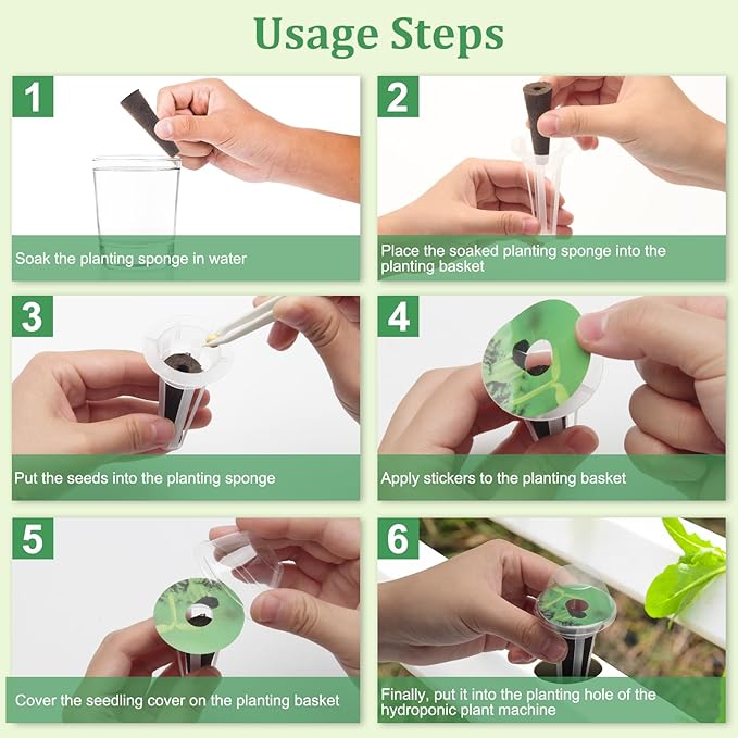 150 PCS Hydroponic Pods Kit, Seed Pods Kit for Aerogarden, Grow Anything Kit, Coolrunner Hydroponics Garden Accessories with 24 Baskets, 50 Stickers, 50 Sponges, 2 Tweezers, 24 Planting Cove (150)